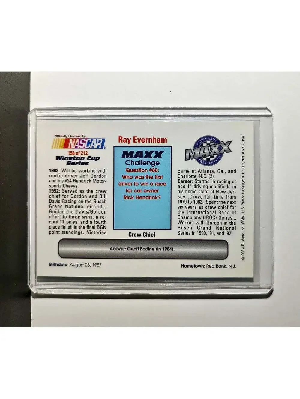 Ray Evernham 1993 Maxx Premier Plus Racing #158 NASCAR Card Hendrick Motorsports